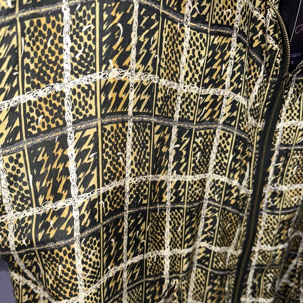 Out Brook Womens 100% Silk Zip Up Bomber Jacket Gold Black Funnel Neck Vintage L - Picture 5 of 7